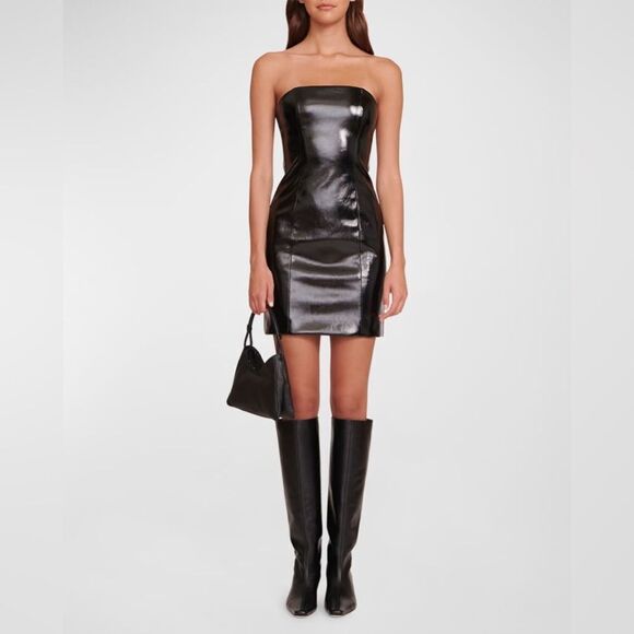 NWT Staud Tracing Mini Black Dress Strapless Size 10 - Picture 3 of 12